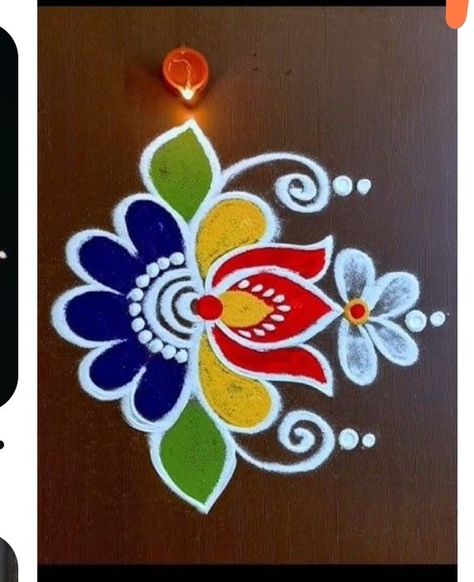 Simple Asthetic Rangoli Design, Small Side Rangoli Design, Simple Circle Rangoli Design, Half Circle Rangoli Designs Small, Kamal Flower Rangoli Designs, Chath Puja Rangoli Designs, Easy Rangoli Diwali Designs, Small Diwali Rangoli Designs, Diwali Small Rangoli Designs