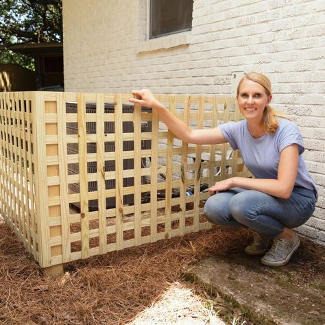 Diy Hide Ac Unit Outside, How To Hide Outdoor Ac Unit, Conceal Ac Unit, Ac Screen Hide Ac Units, Hide Hvac Unit Outside, Lattice Carport, Diy Air Conditioner Cover Outdoor, Hiding Ac Unit Outside, Ac Surround