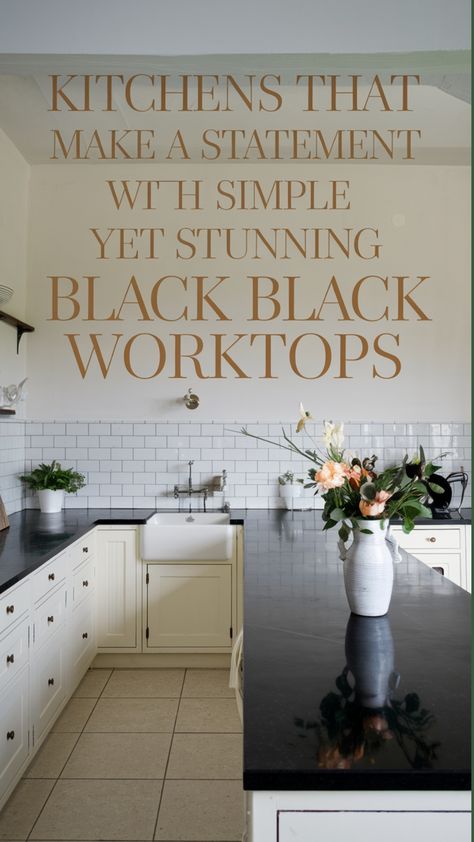 Elevate your kitchen's style with our striking black worktops, crafted to make a bold statement. Sophisticated and sleek, these worktops combine a modern aesthetic with exceptional durability, offering effortless cleaning and years of reliable service. Perfect for creating a dramatic focal point, our black worktops will redefine your kitchen's look and become the envy of friends and family.gorgeous
#kitchens Kitchens With Black Worktops, Black Worktop Kitchen Ideas, Black Worktop Kitchen, Cream Colored Kitchens, Kitchens Decor, Kitchen Environment, Organizational Tips, Perfect Aesthetic, Gorgeous Kitchens