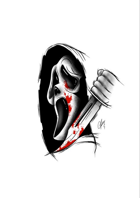 Scary Tattoos Ideas, Goast Face Drawing, Scream Hand Tattoo, Ghostface Tattoo Design Stencil, Ghost Face Tattoo Traditional, Ghost Face Flash Tattoo, Scary Movies Tattoos, Ghost Face Design, Scream Flash Tattoo