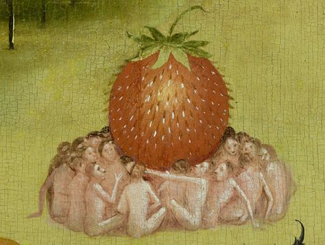 Bosch,_Hieronymus_-_The_Garden_of_Earthly_Delights,_central_panel_-_Detail_Strawberry Hieronymous Bosch, The Garden Of Earthly Delights, Earthly Delights, Garden Of Earthly Delights, Hieronymus Bosch, Strawberry Plants, Dutch Painters, Tableau Art, Medieval Art