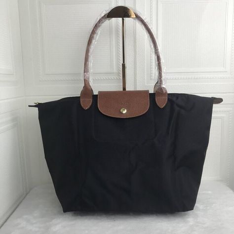 NWT Longchamp Le Pliage Original Large Shoulder Nylon Bag Tote  Black Dream Bag, Longchamp Bag, Tote Bag Size, Longchamp Handbags, Blink Of An Eye, Large Shoulder Bags, Travel Tote, Nylon Bag, Longchamp Le Pliage