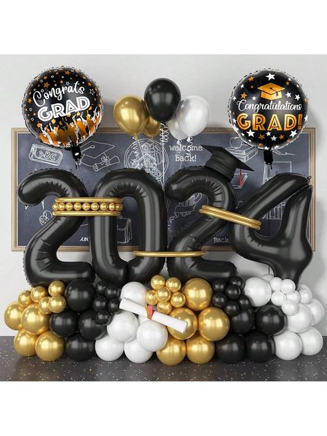 Class Of 2024 Balloon Banner, Black Foil Balloon 16 Inch 2 Foil Congrat Gard Balloons Graduation Party Decorations For College , Grad Party SuppliesI discovered amazing products on SHEIN.com, come check them out! Men Graduation Party Decor, 2024 Balloon Decor, Graduation Balloon Decorations, Grad Party Centerpieces, Balloons Graduation, Ballon Banner, College Grad Party, How To Make Balloon, Gold Graduation Party