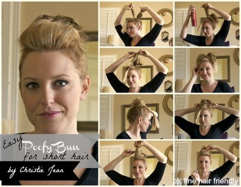 Easy Poofy Bun Updos Tutorials, Messy Bun For Short Hair, Short Hair Updo Tutorial, Hairstyles Simple, Hair Updos Tutorials, Diy Wedding Hair, Top Bun, Classy Hairstyles, Short Hair Bun