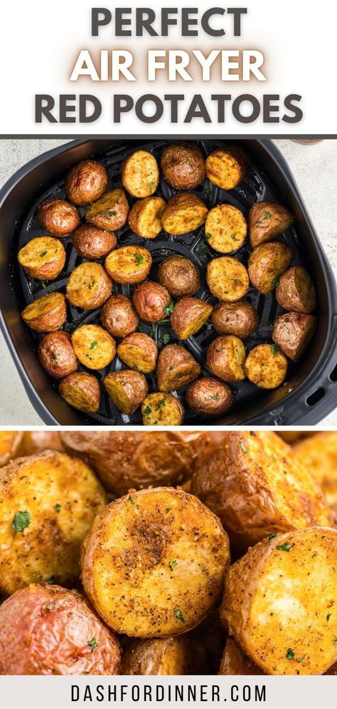 If you're looking for healthy side dishes that you can make in your air fryer, you need this delicious recipe for Air Fryer Red Potatoes! Made with olive oil and a few simple seasonings, this easy air fryer recipe is perfect for weeknights or even for meal prep. Creamer Potatoes Air Fryer, Mini Potato Recipe Air Fryer, Air Fryer Baby Potatoes, Air Fryer Roasted Potatoes, Gold Potato Recipes, Baby Potato Recipes, Air Fry Potatoes, Roasted Baby Potatoes, The Best Air Fryer