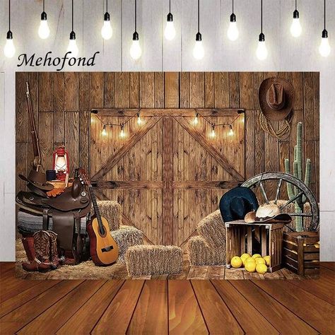 Mehofond Photography Background Rustic Farm Door Barn Western Wild West Cowboy Child Birthday Party Decor Backdrop Photo Studio - Backgrounds - AliExpress Cowboy Backdrop, Party Decor Backdrop, Farm Backdrop, Christmas Wedding Table, Western Party Decorations, Barn Backdrop, Guitar Wood, Photoshoot Background, Farm Door