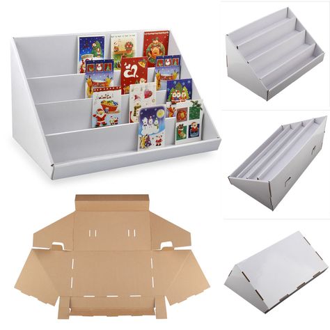 This 4 tier greeting card display stands is ideal for table top displays at craft fairs, exhibitions etc. Each tier stands 2.8" (70mm) above the lower one for good display and stability. There are no divisions across the stand so they are suitable for any size of card including mixed sizes. | eBay! Greeting Card Display Stand, Cardboard Display Stand, Stall Display, Greeting Card Display, Craft Fairs Booth, Diy Display, Cardboard Display, Craft Stalls, Craft Fair Displays