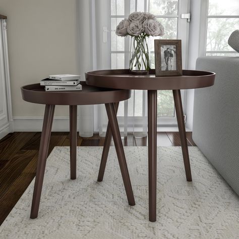 Mid Century Modern Accent Table, Brown Side Table, Nesting Side Tables, Mdf Color, Side Tables For Bedroom, Nesting End Tables, Modern Accent Tables, Modern End Tables, Bedside Night Stands