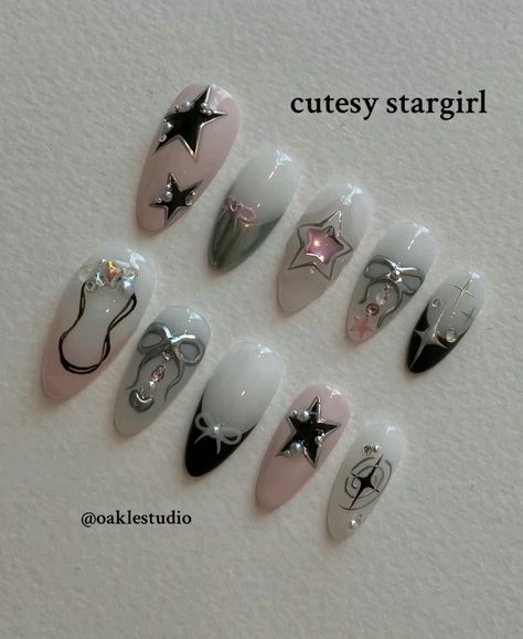 Fake Nails Designs, Pink Gel Nails, Punk Nails, Grunge Nails, Blush Nails, Pretty Gel Nails, Kawaii Nails, Star Nails, Minimalist Nails