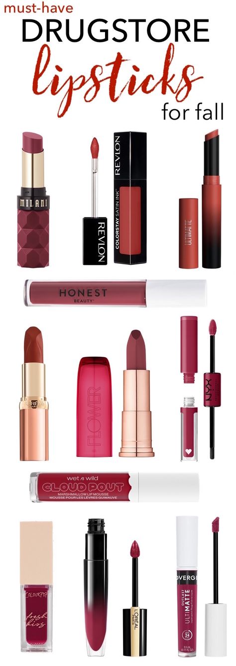 Berry Lipstick Drugstore, Fall Drugstore Lipstick, Drugstore Fall Lip Colors, Fall Lipstick Colors 2022, Dark Berry Lipstick, Fall Lipstick Colors, Best Drugstore Lipstick, Lipstick Inspiration, Winter Lipstick