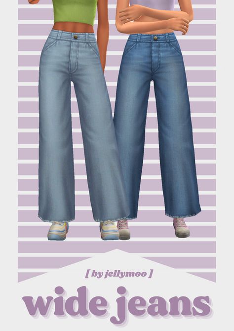 Wide Jeans | jellymoo on Patreon The Sims 4 Jeans, The Sims 4 Pack, Die Sims 4, The Sims 4 Pc, Pelo Sims, Intimo Calvin Klein, The Sims 4 Packs, Sims 4 Mm Cc, Sims 4 Teen