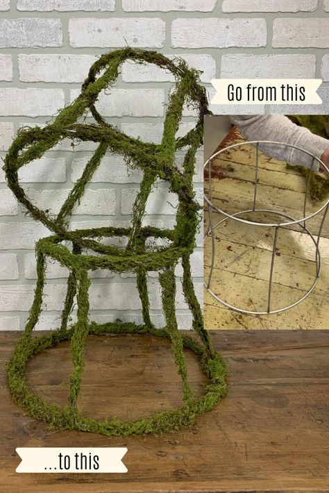 Wire Lampshade, Diy Moss, Old Lamp Shades, Lamp Shade Frame, Moss Decor, Moss Covered, Diy Shades, Old Lamps, Diy Lamp Shade