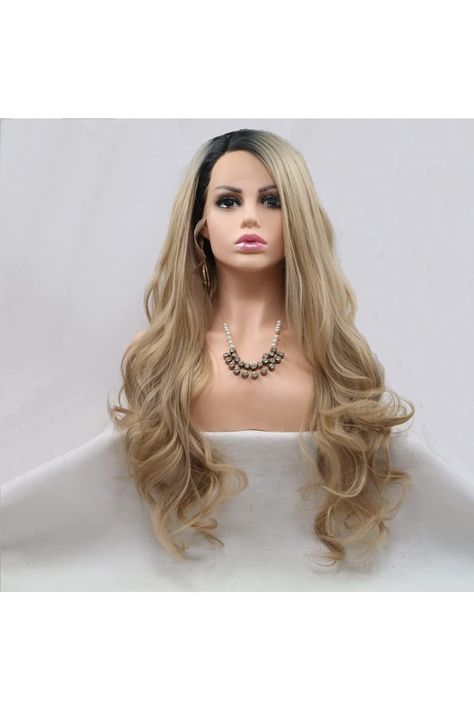 xiweiya Wigs Long Natural Wavy Wig Brown Root Ombre Brown Blonde Synthetic Lace Front Wigs Wavy Side Part Long Blonde Hair Replacement Wig for Women, Drag Queen Makeup 20 inch Drag Queen Makeup, Queen Makeup, Curly Hair Wig, Malaysian Hair, Hair Setting, Hair Replacement, Human Hair Lace Wigs, Brown To Blonde, Art Products