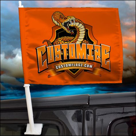 Custom made car flag! Get your mascot/colors how you want them on your own flag! Great for sports teams, businesses, church groups, and organizations of any kind! Flag Design Ideas, School Flag, Flag Ideas, Sports Flags, Church Group, Car Flags, Custom Flags, Shirt Template, Gacha Oc