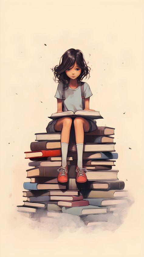 Girl Reading Book Drawing, Reading Books Drawing, Cute Book Wallpaper, Book Images Pictures, Dive Into A Good Book, Reading Artwork, Reading Books Illustration, Reading Wallpaper, Pastel Academia