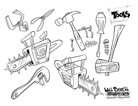 Prop-designs Tools by willterrell Props Illustration, Props Concept, Props Art, Tv Animation, Animation Reference, Cartoon Background, Design Drawings, My Portfolio, Prop Design