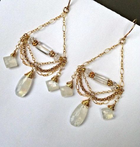 Moonstone Chandelier, Chain Chandelier, Gold Wedding Earrings, Chandelier Gold, Statement Earrings Wedding, Silver Circle Earrings, 3 Earrings, Gold Chandelier Earrings, Gold Earrings Wedding