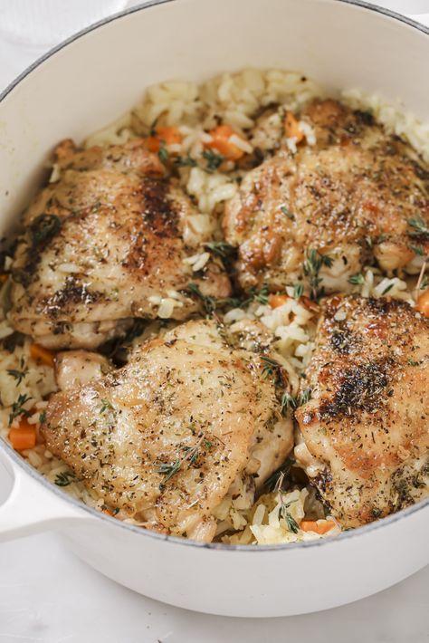 The Easiest One Pot Baked Chicken And Rice Paleo Chicken And Rice, Gf Df Chicken Dinner Recipes, Family Friendly Dairy Free Meals, Healthy Wholesome Dinner, One Pot Chicken And Rice Healthy, Simple Wholesome Meals, Chicken Dairy Free Recipes, Gluten And Dairy Free Chicken And Rice, Chicken And Rice Bakes