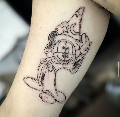 Mickey Mouse Fantasia Tattoo, Disney Embroidery Tattoo, Three Caballeros Tattoo, Disney Tattoos Hand, Big Disney Tattoos, Disney Themed Tattoos Sleeve, Disney Tattoos Sleeve Arm Black And White, Fantasia Mickey Tattoo, Disney Aesthetic Tattoo