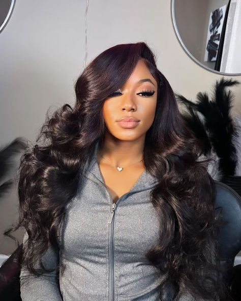 Bodywave Sew In Deep Side Part, Side Part With Layers And Curls, Big Curls Side Part, Side Part Lace Closure Sew In, Layered Side Part Sew In Weave, Side Part Big Curls, Side Part Bombshell Curls, Side Part Curled Hair, Side Part Sew In With Leave Out Curls