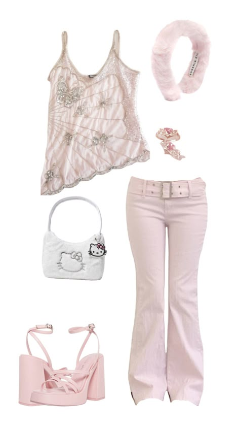 #outfitinspo #hellokitty #pinkoutfit #pink #y2k Pink Y2k Fashion Aesthetic, Light Pink Y2k Outfit, Early 2000s Fashion Pink, Pink 2000s Outfit, Light Pink Y2k, Y2k Fashion Pink, Y2k Pink Outfit, Pink Y2k Outfit, Y2k Outfits Pink