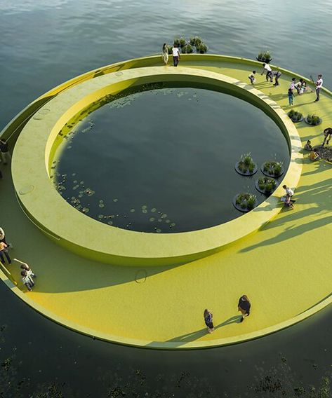 Circular Pavilion, River Architecture, Water Platform, Water Pavilion, Water Architecture, Floating Architecture, Floating Platform, Floating Garden, Marine Engineering