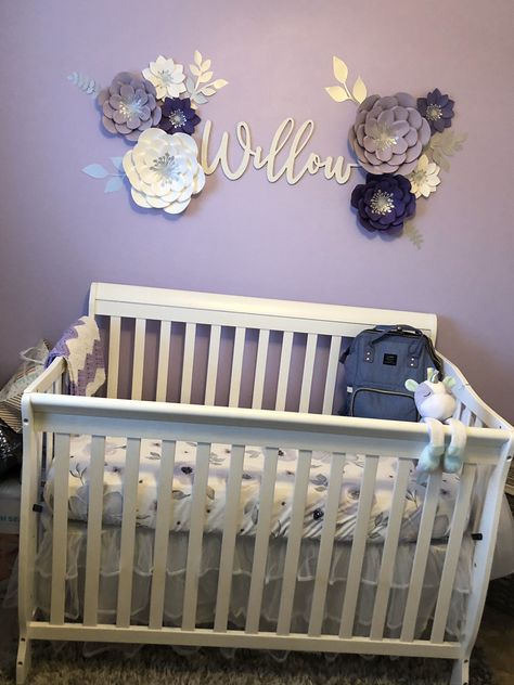 Girl Nursery Purple And Gray, Purple And Gold Nursery Ideas, Purple Nursery Theme, Purple And White Nursery, Baby Girl Nursery Purple And Grey, Light Purple Nursery Girl, Grey And Purple Nursery, Lavender Nursery Baby Girl, Lavender Baby Room