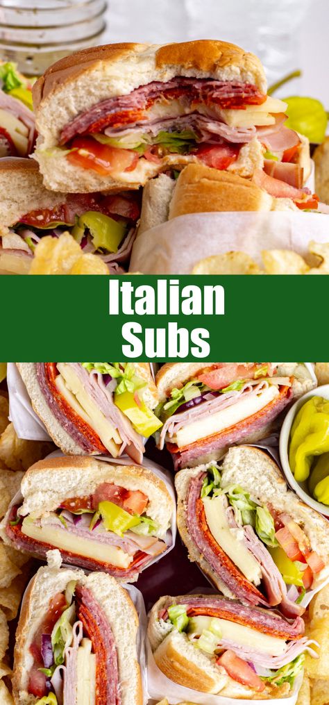 Make Italian Subs at home, just like your favorite sandwich shop! Complete with a vinegar dressing and all the fresh toppings you desire! Italian Sub Dressing Recipe, Hot Italian Sub Sliders, Jersey Mikes Italian Sub Copycat, Italian Hoagie Sandwiches, Italian Sandwiches Recipes, Italian Grinder Sandwich Recipes, Subs At Home, Hot Italian Sandwiches, Sub Sandwich Ideas