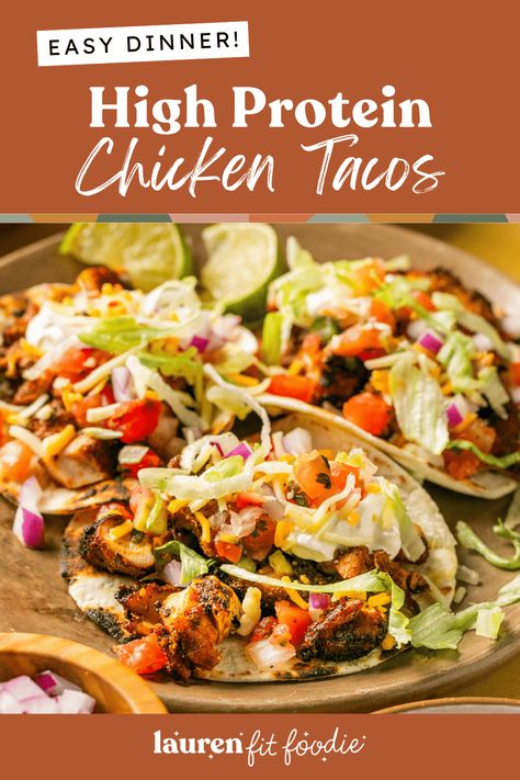 These high protein chicken tacos are delicious and packed with protein! They’re perfect for a quick weeknight dinner or a satisfying lunch. I guarantee these tacos will quickly become a staple in your recipe rotation. High Protein Tacos, Protein Tacos, High Protein Chicken, Quick Protein, Recipe 30, Quick Weeknight Dinners, Chicken Tacos, High Protein Recipes, Weeknight Dinner