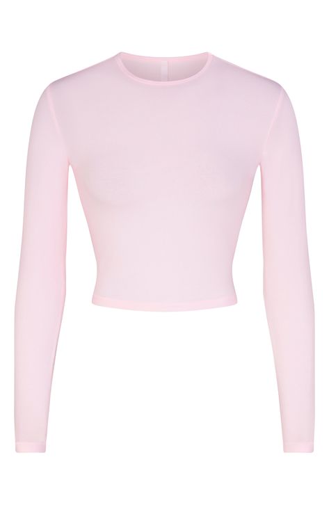 Specially washed for a vintage appearance, this long-sleeve top from Kim Kardashian's SKIMS hugs you effortlessly and goes with endless casual looks. 17" length (size Medium) Crewneck Long sleeves 92% cotton, 8% spandex Machine wash, dry flat Imported Clothes Shuffles, Classy Trendy Outfits, Long Sleeve Pink Shirt, Pink Long Sleeve Crop Top, Chanel Pins, Barbie Halloween Costume, Pink Long Sleeve Top, Crop Top Long, Pink Long Sleeve Shirt