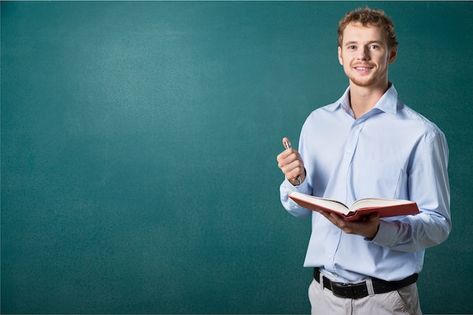 Young male teacher standing with book | Premium Photo #Freepik #photo #professor-teachers #professor #student-studying #lesson Teacher Pose Reference, Teacher Pose, Teacher Man, Male Teachers, Drawing Poses Male, Teacher Photo, Male Teacher, Ramadan Quotes, Light Background Images