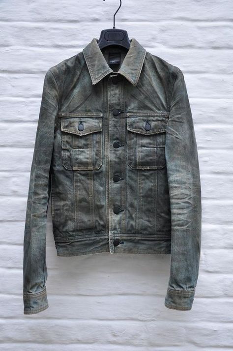 Hedi Slimane Leather Jacket, Wax Denim, Dope Jackets, Waxed Denim, Couture Denim, Dior Jacket, Grunge Chic, Designer Clothing Brands, Denim Art