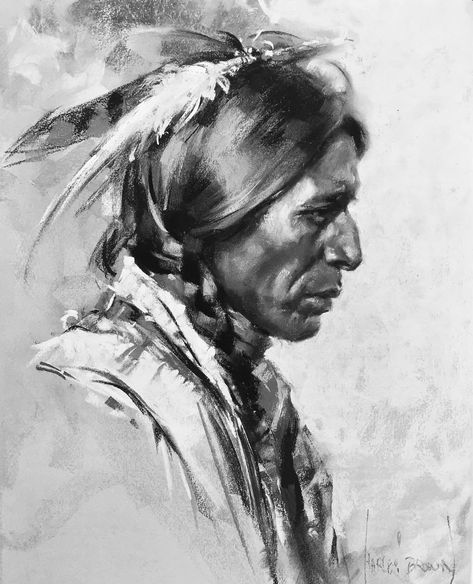 Native Indian Drawing, Indian Portrait, American Drawing, Style Examples, Indian Drawing, Mountain People, Charcoal Artwork, Native American Drawing, Male Profile