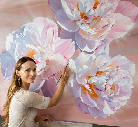 Large Flower Painting, Bild Gold, Different Kinds Of Flowers, Singapore Art, Amazing Paintings, Floral Oil Paintings, Flower Paintings, Floral Oil, Oil Painting Flowers