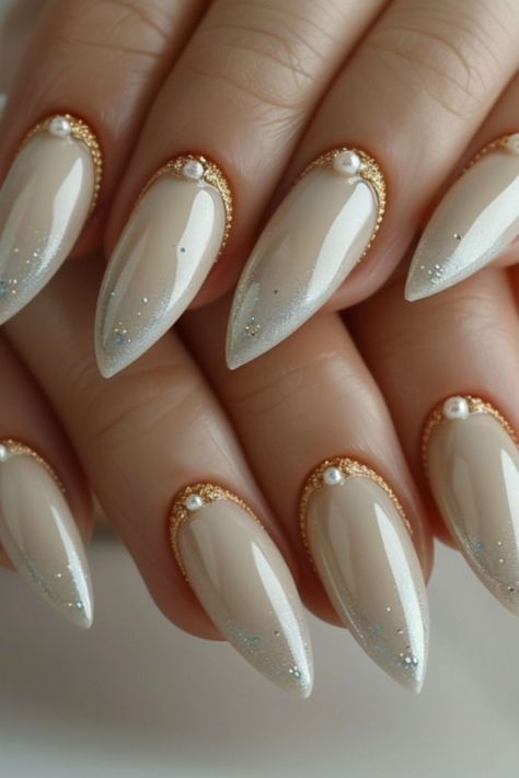 Ivory Nails, Engagement Nails, Pearl Nails, Bride Nails, Bridal Nails, Luxury Nails, Elegant Nails, Dream Nails, Pretty Acrylic Nails