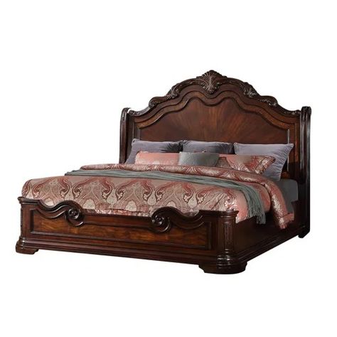 Mahogany Sleigh Bed | Wayfair King Poster Bed, Big Bedroom, Walnut Bed, Eastern King Bed, Wood Bed Design, Big Bedrooms, Wooden Bed Design, Traditional Bed, Bed Dimensions