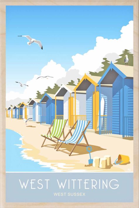 Beach Huts Art, West Wittering, Street Art Banksy, Sussex England, Wood Postcard, Wood Card, Beach Huts, Deco Retro, Small Village