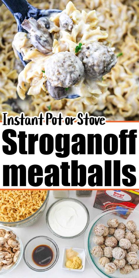 Creamy meatball casserole in Instant Pot is the best family friendly dinner. Use frozen meatballs or homemade, can be made on the stove too. Stroganoff Meatballs, Frozen Meatball Recipes, Meatball Stroganoff, Leftover Casserole, Baked Pork Chops Oven, Meatball Dinner, Meatball Casserole, Meatball Pasta, Potted Beef