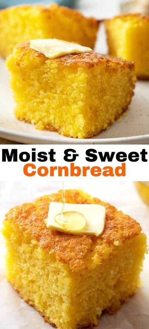 Moist and Sweet Cornbread Sweet Cornbread Recipe, Jiffy Cornbread Recipes, Best Cornbread Recipe, Cornbread Recipe Sweet, Delicious Cornbread, Moist Cornbread, Buttermilk Cornbread, Honey Cornbread, Jiffy Cornbread