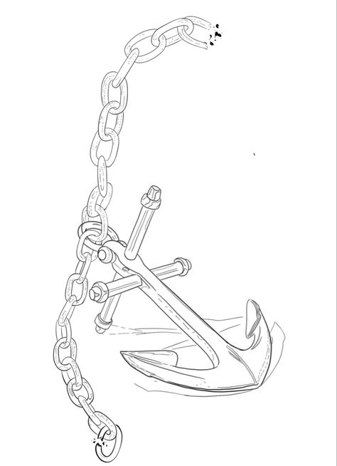 Anchor Tattoo Drawing, Anchor Doodle, Anchor Drawing, Nautical Tattoos, Chain Tattoo, Full Arm Tattoos, Ship Anchor, Nautical Tattoo, Anchor Tattoo