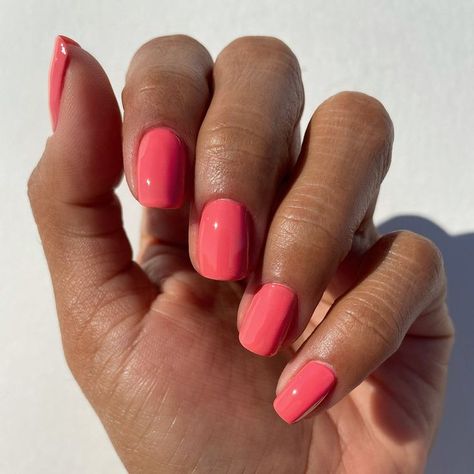 Best 29+ coral pink nails you must try this year Pinky Coral Nails, Coral Red Nails Summer, Short Coral Nails, Pink Coral Nails, Coral Red Nails, Bright Coral Nails, Uñas Color Coral, Summer Nail Colours, Neon Coral Nails