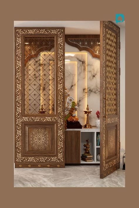 20+ Traditional Pooja Room Door Designs That Are Trendy Traditional Pooja Room, House Design Ideas Simple, Simple Small House Design, Simple Small House, Pooja Room Designs, Small House Design Ideas, Pooja Door Design, Temple Design For Home, House Design Ideas