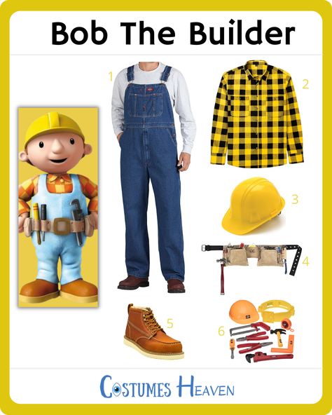 Builder Costume Women, Bob The Builder Costume, Builder Costume, Builder Outfit, Harvest Church, Brown Work Boots, Halloween Costumes For Family, Character Dress Up, Up Costume