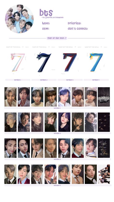 Bts Map Of The Soul 7, Bts Album Template, Mots7 Photocards, Bts Photocards Template, Bts Pc Template, Bts Albums In Order, Bts Photocard Template, Map Of Soul 7, Photocard Wishlist Template