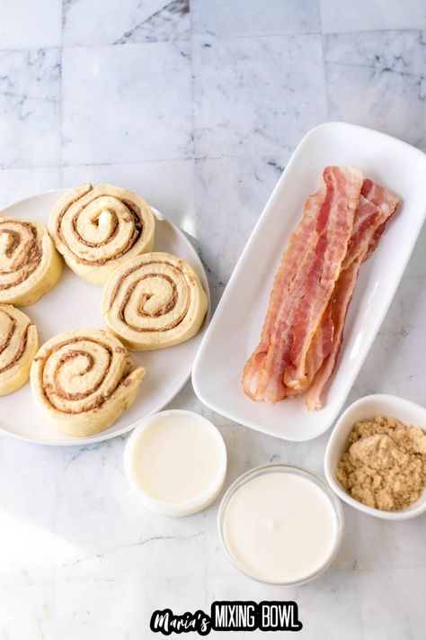 These bacon cinnamon rolls combine cinnamon rolls, bacon, whipping cream, and brown sugar to create a sweet and savory treat you'll love! Cinnamon Rolls With Bacon Inside, Cinnamon Roll Bacon Twist, Bacon Cinnamon Roll Twists, Bacon Wrapped Cinnamon Rolls, Bacon Twist, Pillsbury Cinnamon Roll Recipes, Deep Fried Bacon, Bacon Cinnamon Rolls, Pillsbury Cinnamon Rolls