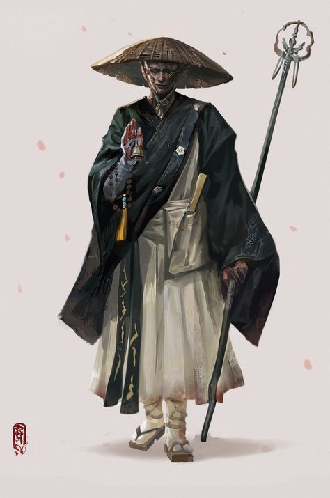 Sekiro Character Design, Japanese Samurai Character Design, Japanese Monk Character Design, Japan Fantasy Art, Fantasy Japanese Clothing, Wuxia Character Design, Japan Character Design, Character Design Japanese, Japanese Fantasy Art