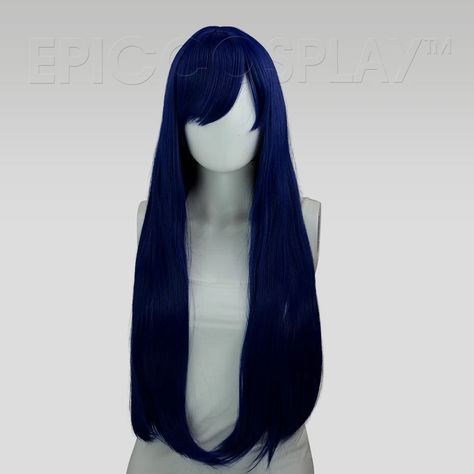 Hair With White Streak, Midnight Blue Wig, Long Straight Wig, Dark Blue Hair, Blue Wig, Epic Cosplay, Costume Collection, Long Wigs, Straight Wig