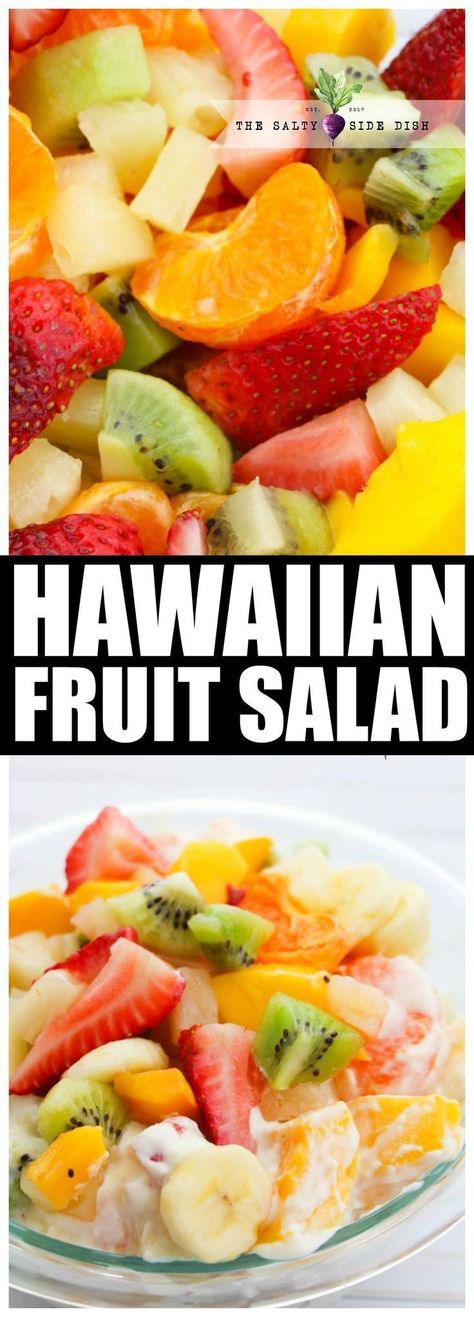 Hawaiian Fruit Salad with Pudding Cheesecake Filling, a tropical dessert salad perfect for holiday side dish or bbq #sidedish #fruit #fruitsalad #hawaiian #recipe #recipes #foodie #dessert Hawaiian Fruit Salad, Hawaiian Side Dishes, Hawaiian Cheesecake, Hawaiian Fruit, Salad Art, Fruit Salad Ingredients, Cheesecake Fruit Salad, Fruit Salad With Pudding, Cheesecake Salad