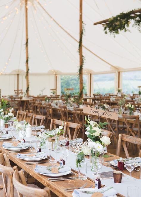 Pole Tent Marquee Wooden Table Chairs Rustic Festoon Lights Greenery Airbnb Wedding Pickavance Weddings #PoleTent #MarqueeWedding #Wooden #WeddingTable #WeddingChairs #RusticWedding #FestoonLights #Greenery #Wedding Marquee Table Layout, Marquee Wedding Round Tables, Peg And Pole Marquee Wedding, Field Marquee Wedding, Clearspan Marquee Wedding, Marquee Decoration, Tent Wedding Reception, Garden Poles, Airbnb Wedding