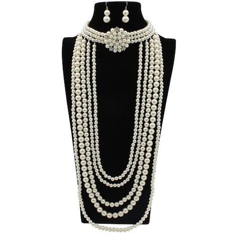 Great Gatsby Accessories, Pearl Bridal Jewelry Sets, Flapper Accessories, Multi Strand Pearl Necklace, Pearl Necklace Choker, Pearl Bridal Jewelry, Vintage Jewelry Sets, Long Pearl Necklaces, Pearl Necklace Earrings